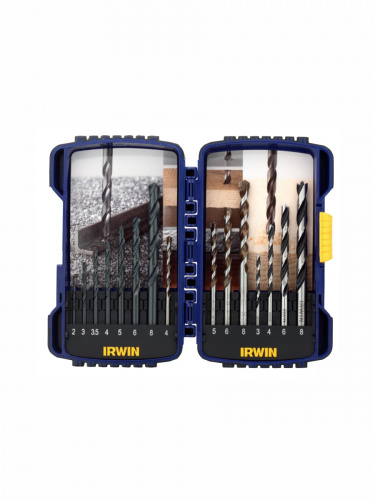 COMBI, IRWIN Набор 15 шт:HSS Pro 2/3/3.5/4/5/6/8 mm, Cordless Multi 4/5/6/8 mm, BradPoint 3/4/6/8 mm